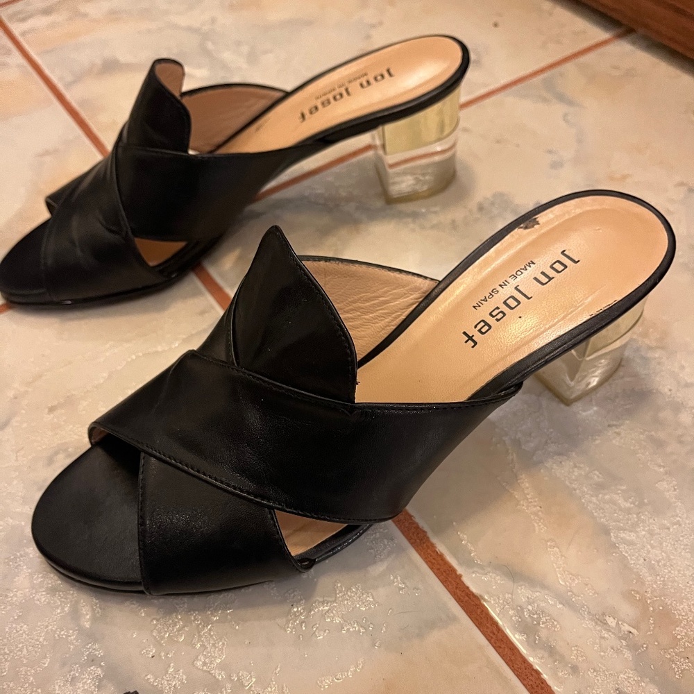 NEW Jon Josef Womens Black Sandals Clear Acrylic Block Heel Size 8 M Spain NWOB